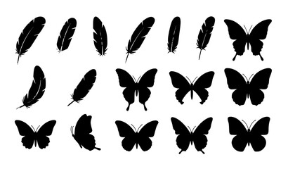 Minimal bird feather and butterfly flat vector icon collection © MstNadiya