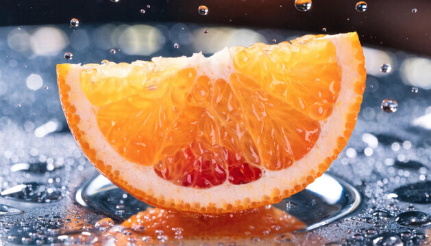 Orange slice in water stream