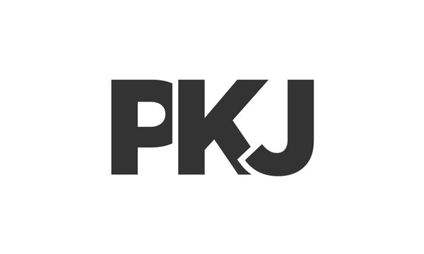 PKJ logo design template with strong and modern bold text. Initial based vector logotype featuring simple and minimal typography. Trendy company identity.