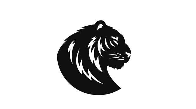 A silhouette of a tiger's head and neck on a white background, facing to the right
