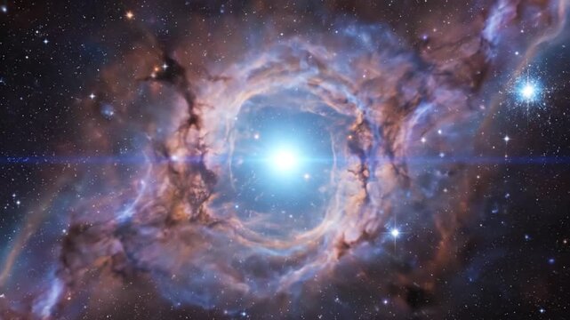 Spectacular Deep Space Image of a Bright Blue Star Surrounded by a Galactic Spiral in the Cosmos