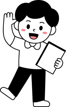 Cute Cartoon School Boy Holding Notebook Vector Character