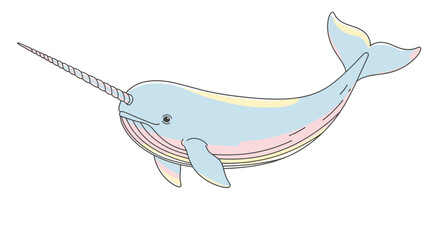 Narwhal Whale Illustration with Pastel Colors. © Ferry