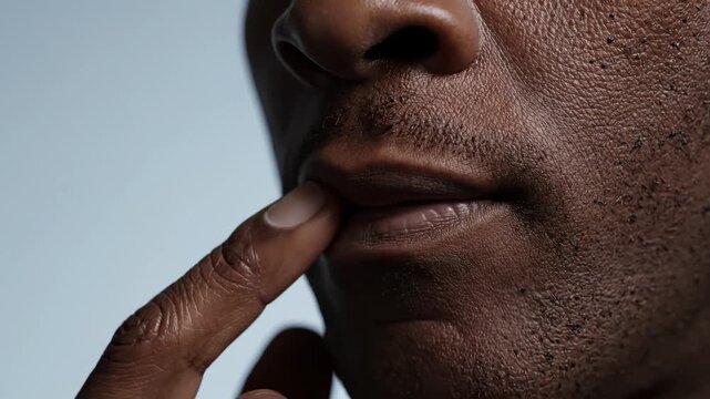 Closeup of a persons face with finger on lips