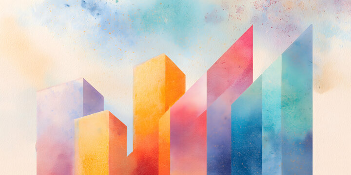 Colorful abstract geometric bars with watercolor texture background