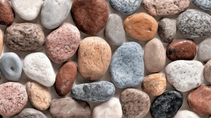 Diverse Collection of Smooth Pebbles and Stones in Various Natural Colors and Textures for Background or Design Use