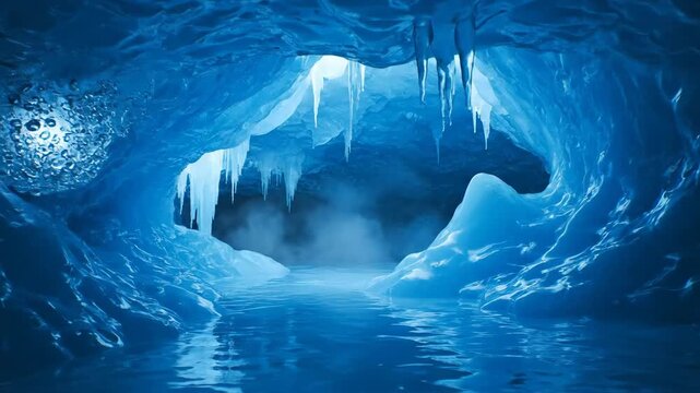 Frozen Ice Cave with Icicles and Misty Atmosphere Loop