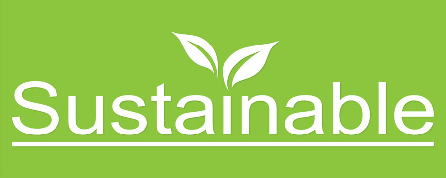 Sustainable Logo auf gr&uuml;nem Hintergrund &ndash; Modernes Eco Branding Vektor Design mit Blatt Symbol
