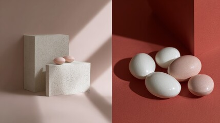 White eggs on split tone background minimal food concept scene