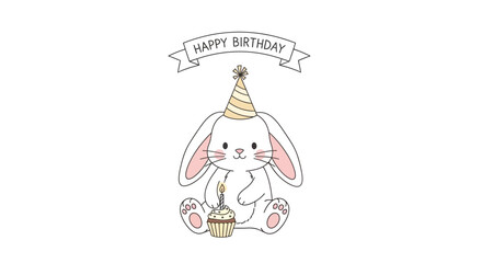 Obraz premium White Bunny Wearing Party Hat Celebration.