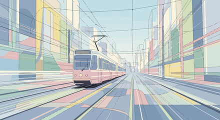 Modern Train Traveling Through City Tracks. © Berry