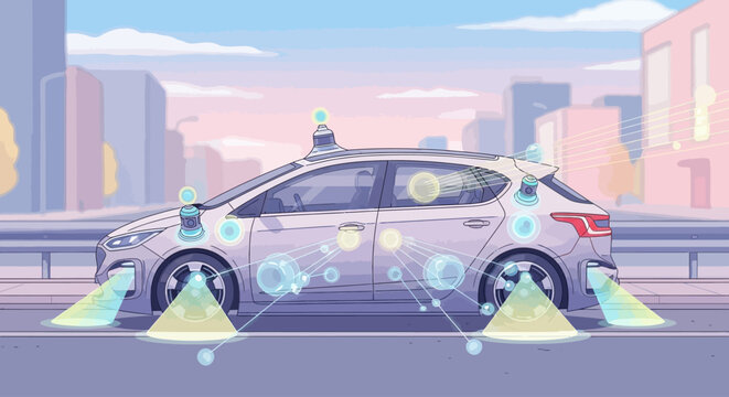 Autonomous Vehicle with Safety Sensors and Cameras.