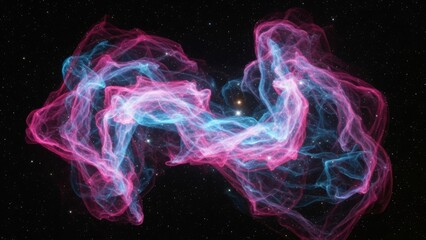 Obraz premium Abstract nebula space cloud formation with vibrant pink and blue cosmic gas filaments swirling against starry black universe background