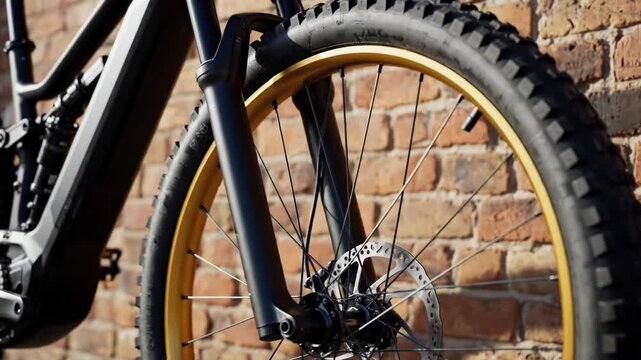 Close-up of modern mountain bike with rugged tires and sleek frame