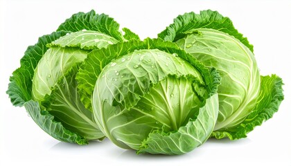 Obraz premium Fresh Green Cabbage Trio on White Backdrop Healthy Eating and Lifestyle Concept Clean and Vibrant Studio Shot.