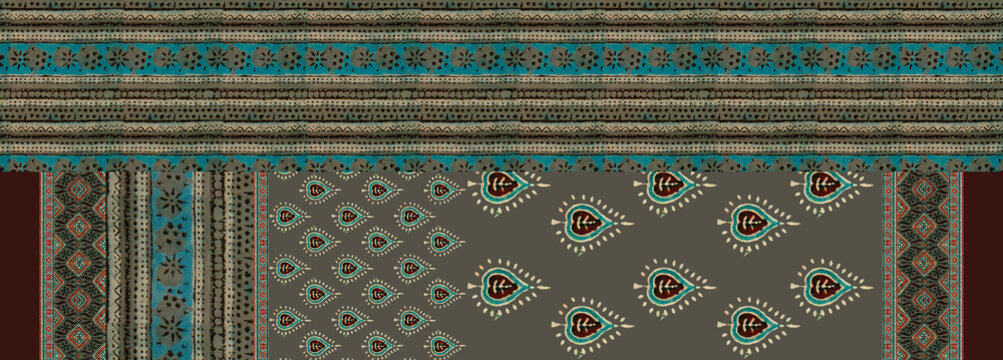 ajrak allover dupatta concept design for creating saree and dupatta ETC