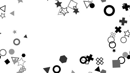 Obraz premium pattern geometric horizontal Abstract Geometric Shapes Background Pattern with Stars Circles Triangles Squares and Crosses in Grayscale