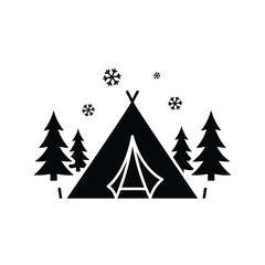 Obraz premium Winter Camping Tent Icon with Snowflakes and Trees