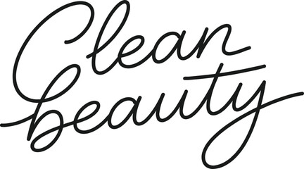 Obraz premium Hand-lettered clean beauty in black script on white, modern minimal typography for cosmetics, natural skincare, and eco-friendly branding.