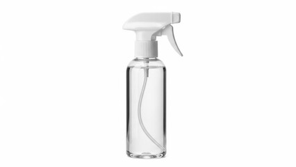 Empty transparent spray bottle with white trigger nozzle for cleaning or disinfecting solutions