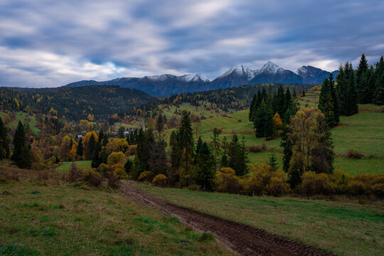The colorful hills of Osturna village, in the heart of the Belianske Tatry