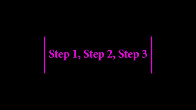 Minimalist "Step 1, Step 2, Step 3" Process Animation on Black Background