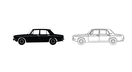Naklejka premium Classic volga sedan illustration with a stark black silhouette