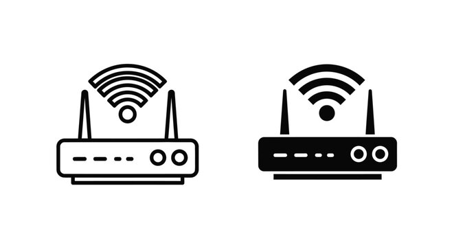 Two wireless router icons depicted in a simple black silhouette
