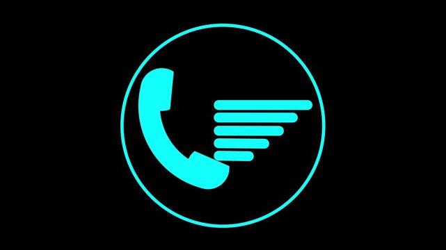 Cyan Telephone Icon with Signal Lines on animated Black Background symbol communication