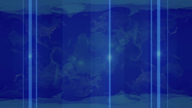 Global Earth Map at Night with Blue Vertical Light Beams and Glowing Orbs world map animated