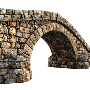 Stone arch bridge against a black background, with detailed texture and shadow