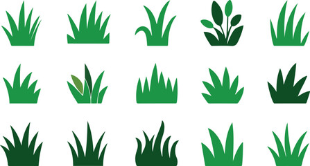 Obraz premium Assortment of green grass and plant icons nature plants