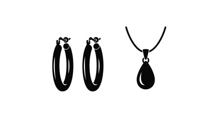 Black silhouette icons of two hoop earrings and a pendant necklace © msunny93
