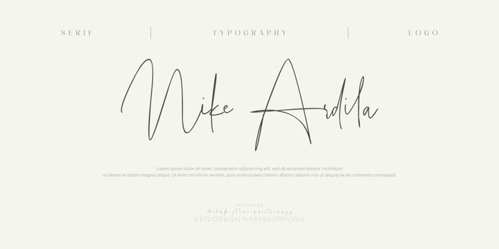 Nike Ardila, Elegant Script logo alphabet letters font. Typography luxury classic lettering serif fonts decorative vintage retro logos and number. vector illustration
