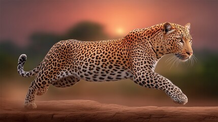 Obraz premium Leopard in Motion Across Rocky Terrain