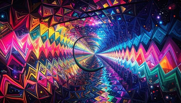 Vibrant Abstract Neon Light Tunnel Effect.