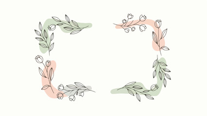 Watercolor floral wreath design with green leaves and peach accents on white background.