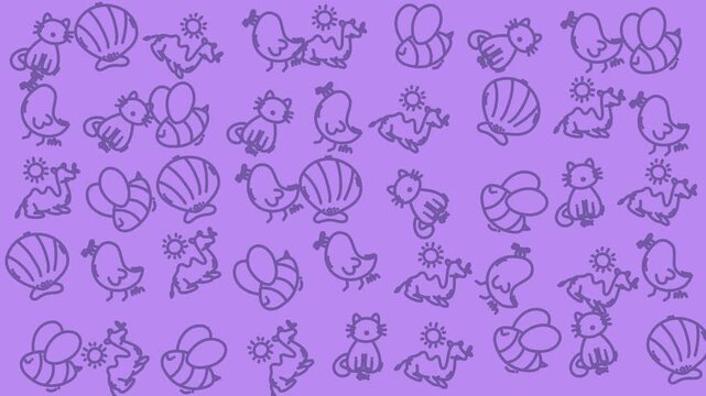cute chicken doodle pattern background purple
