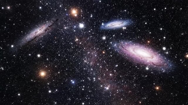 Multiple spiral galaxies and countless stars illuminate the vast, dark expanse