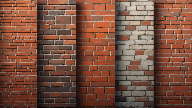 Set of five brick wall panels with varied textures and colors for backgrounds. Wall backgrounds.