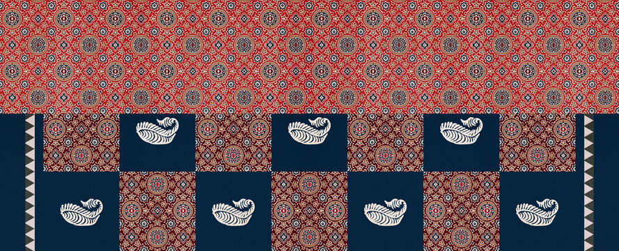 ajrak allover dupatta concept design for creating saree and dupatta ETC