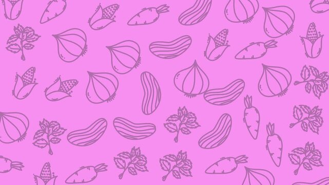 Vegetable pattern pink background lineart illustration