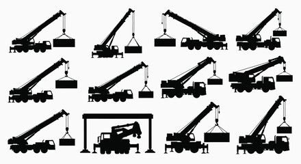 Mobile Crane Truck Silhouette Collection Illustration