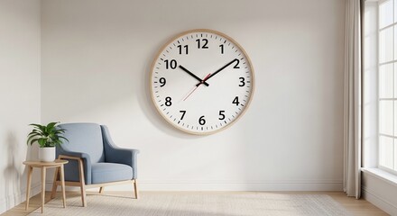 Large Clear Wall Clock in Minimal Interior with Memory Care Friendly Design