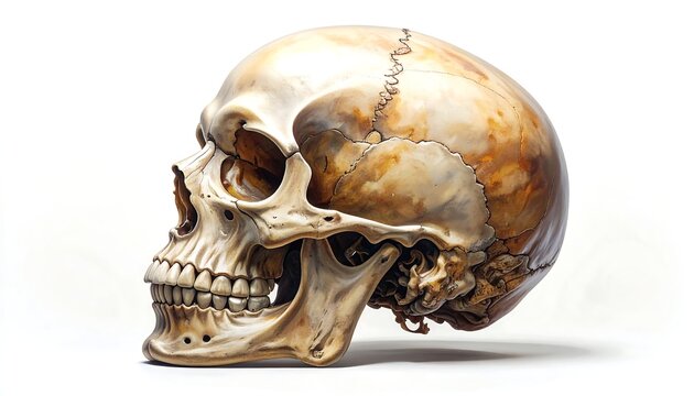 Anatomical Study - Human Skull in Detailed Side View.