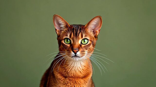Closeup of a brown cat with green eyes