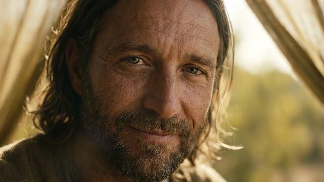 Close-up of Jesus calmly declaring his identity as the Messiah to the Samaritan woman