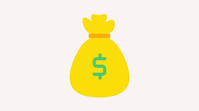Animated icon of a money bag with a dollar sign, symbolizing wealth, cash, savings, or financial growth, isolated on a 4K transparent background.