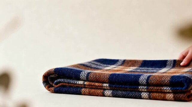 Folded plaid fabric on surface