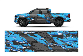 Modern Blue Sport Pickup Truck Wrap Design Abstract Automotive Vector © black